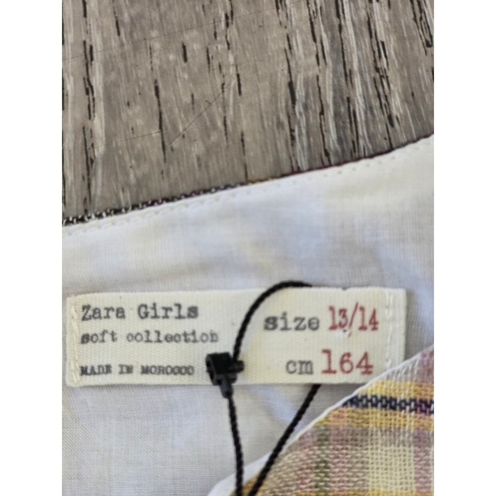 Zara Girls Plaid‎ Ruffle Dress Burgundy Mustard Size 13-14  NEW - Picture 5 of 9